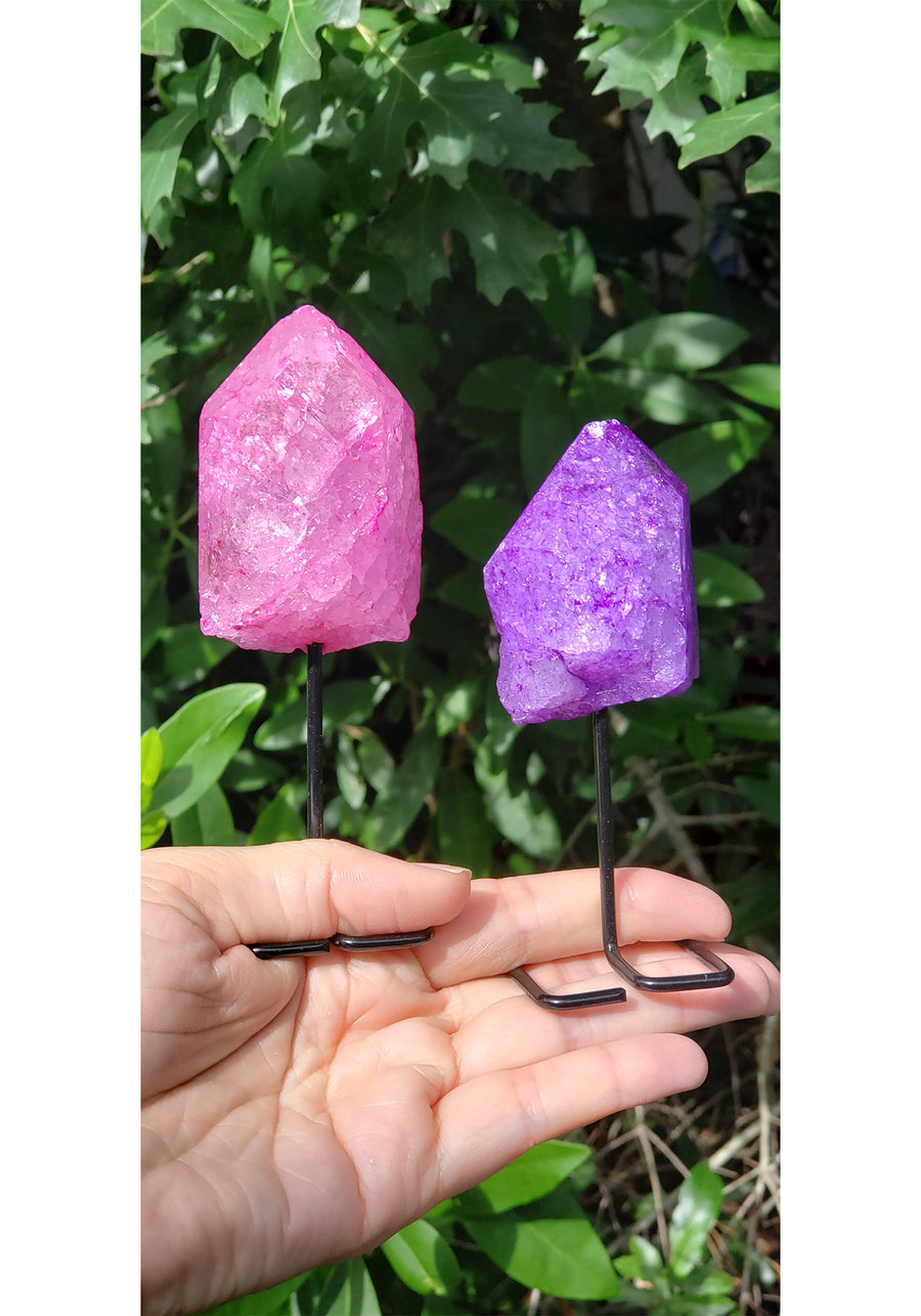 Quartz Dyed Gemstone Sculpture on Metal Stand