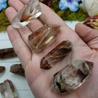 Video of hand holding angel phantom quartz crystal pieces