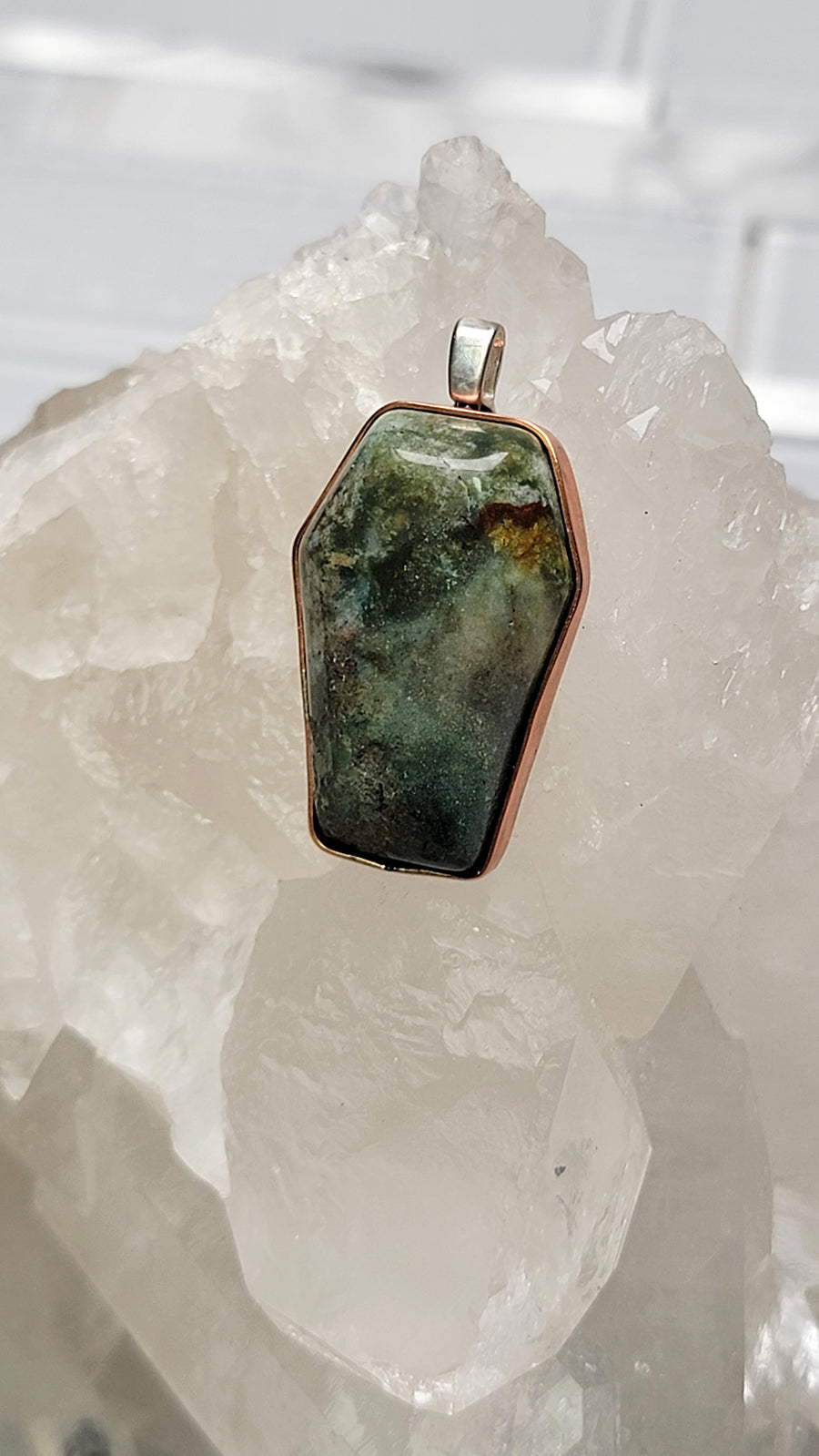 Fancy Jasper Gemstone Coffin Sterling Silver and Copper Pendant