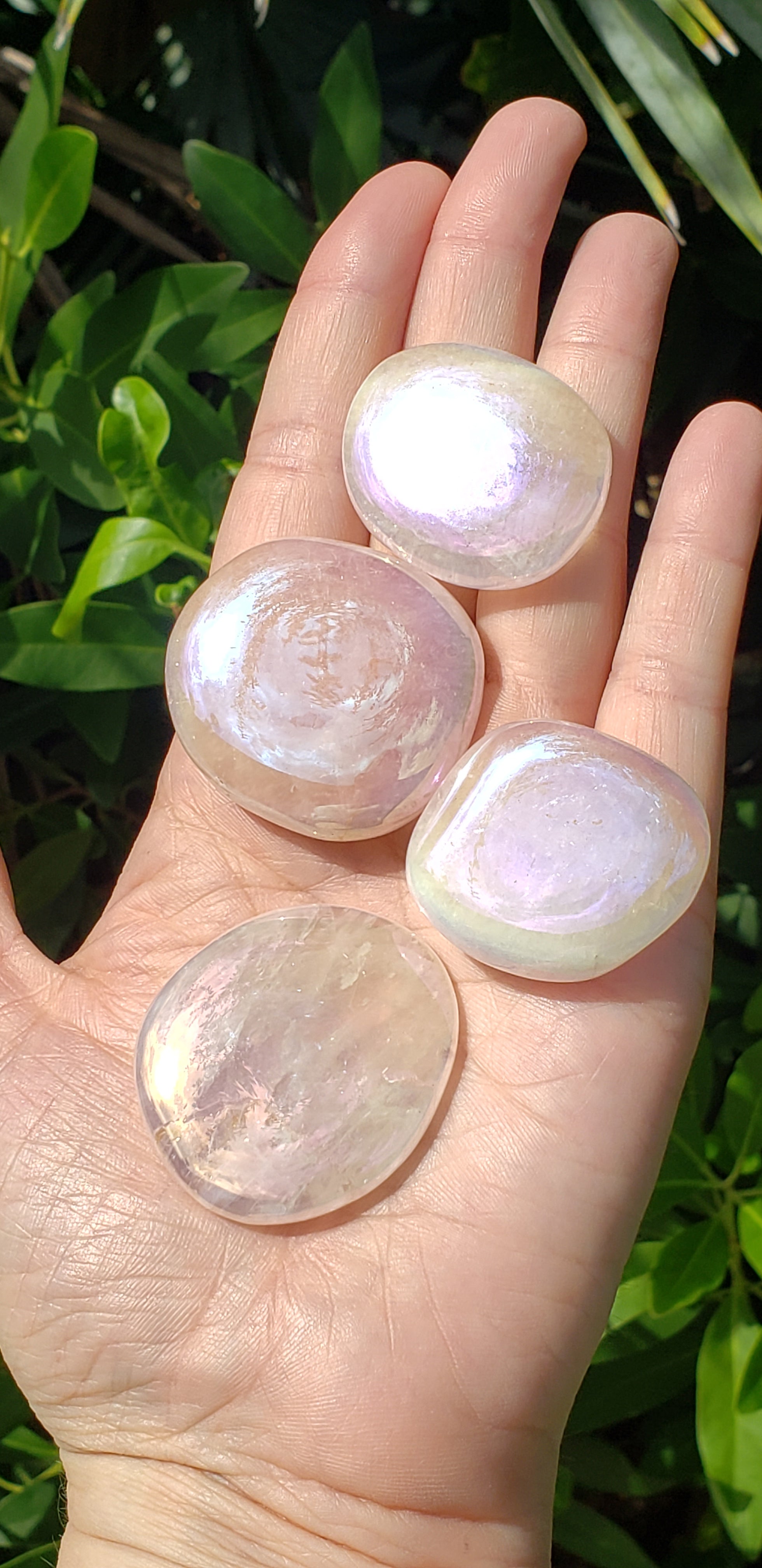 Fantasy Rose Aura Quartz Palm Stone Gemstone | Crystal Gemstone Shop.