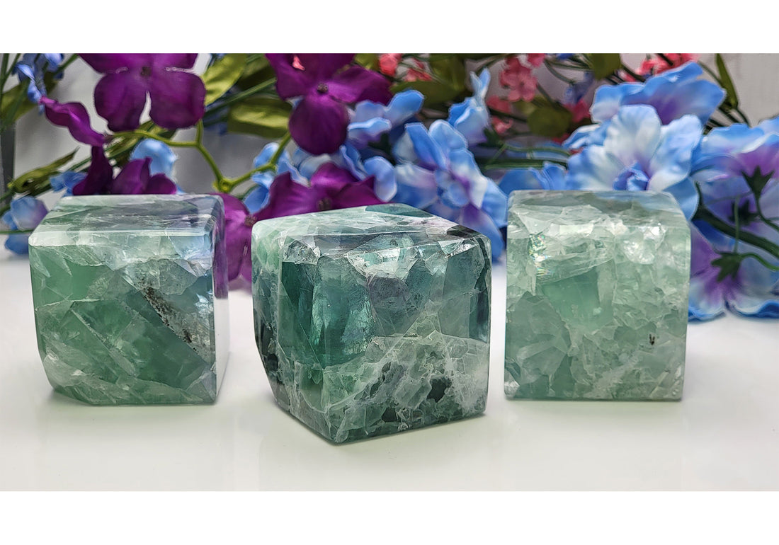 Fluorite Natural Gemstone Cube Carving