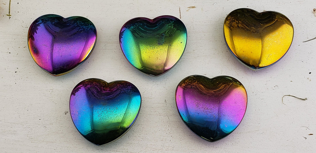 Rainbow Titanium Quartz Flat 45mm Gemstone Heart