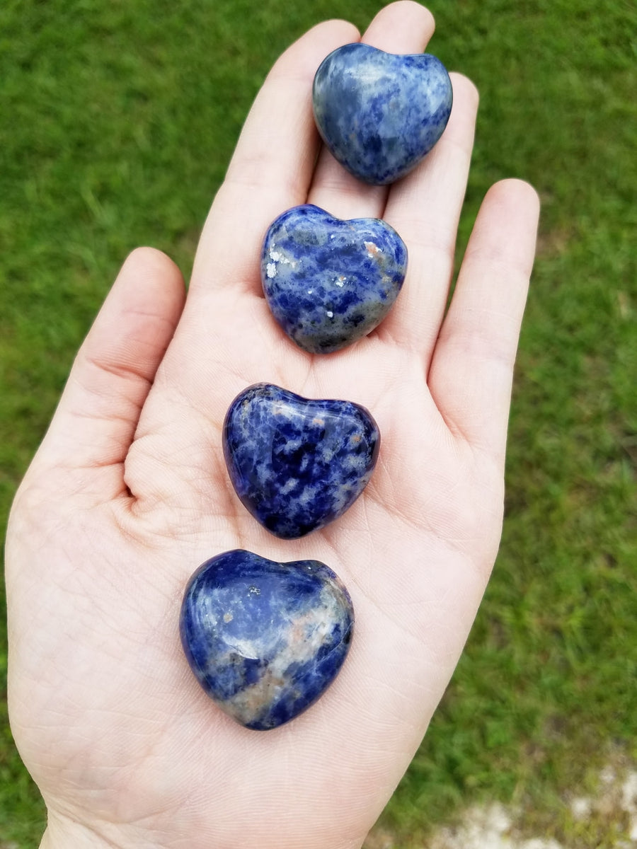 Sodalite Polished Gemstone Puffy 30mm Heart Carving | Crystal Gemstone Shop.