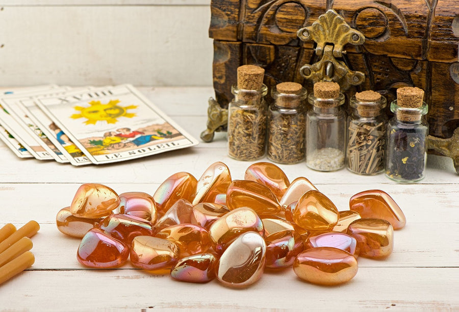 Tangerine Aura Quartz Polished Tumbled Gemstone | Crystal Gemstone Shop.