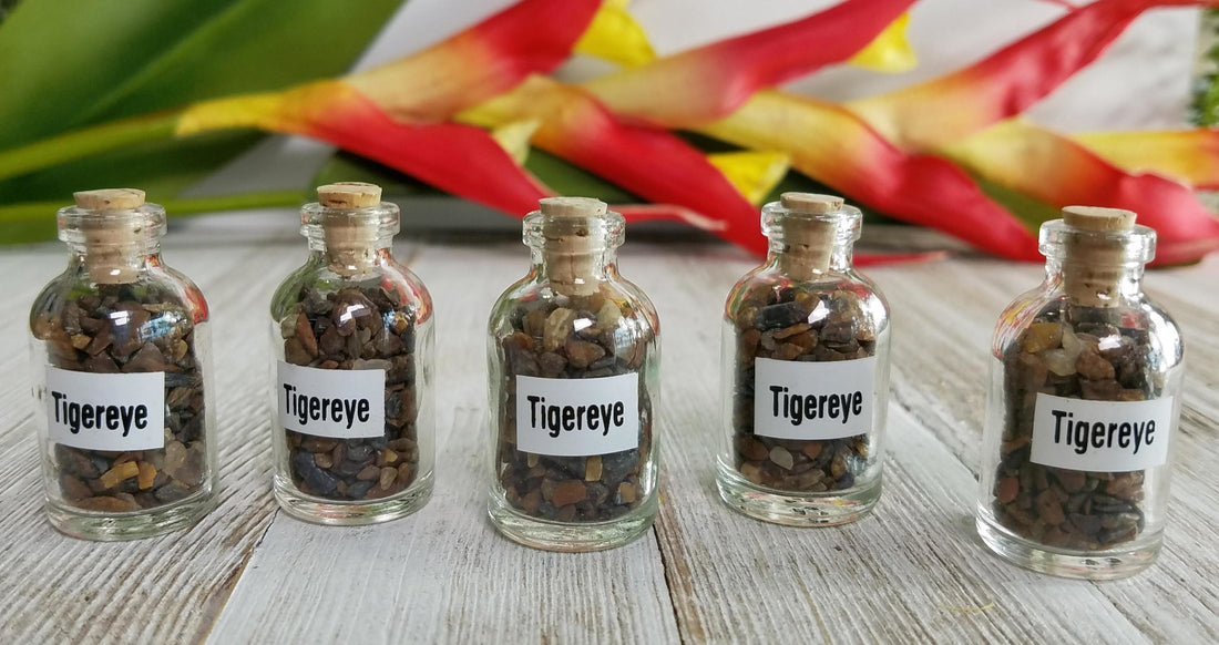 Tiger Eye Gemstone Chip Bottle | Crystal Gemstone Shop.