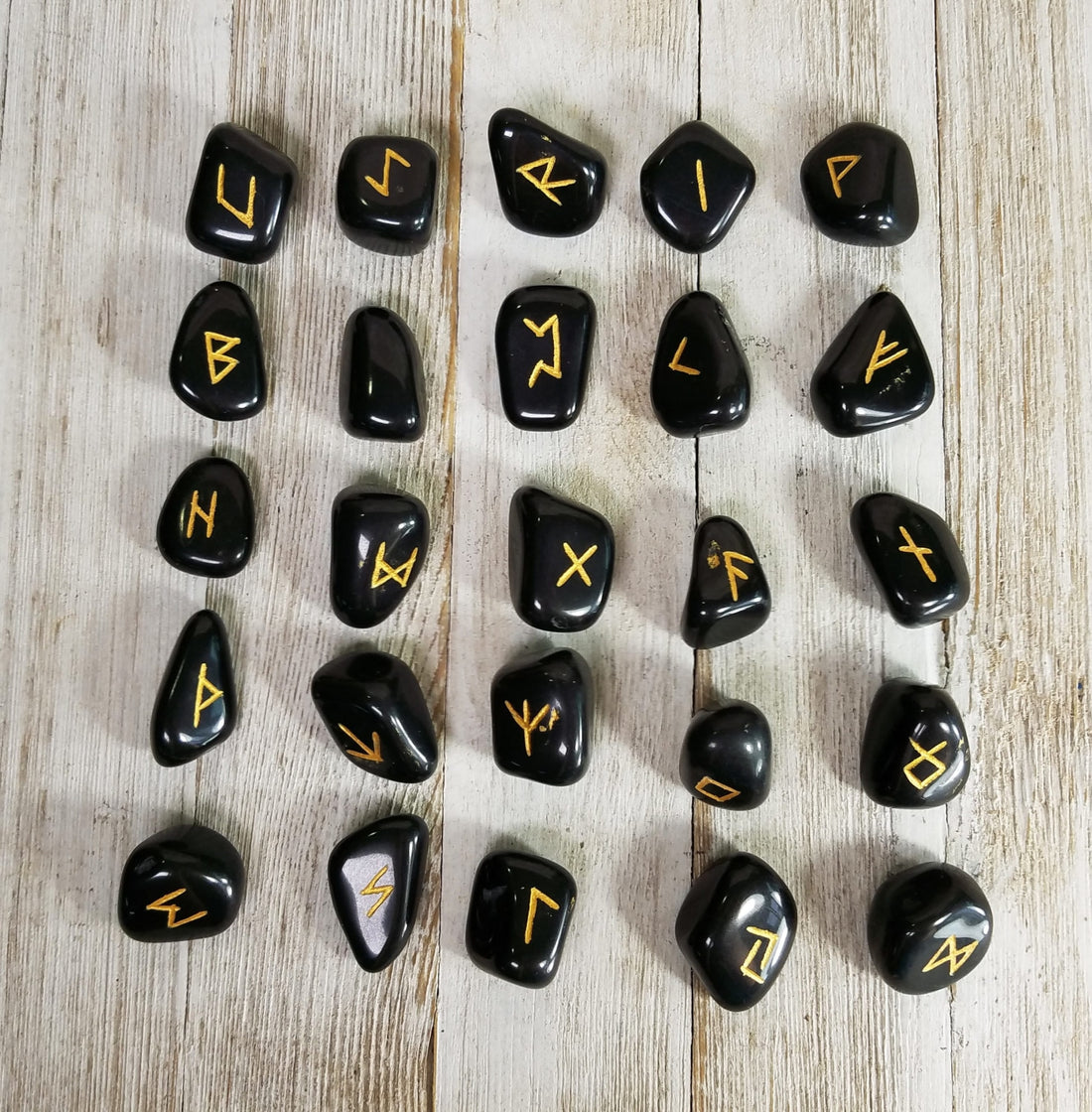Black Agate Tumbled Gemstone Runes - Tool for Divination | Crystal Gemstone Shop.