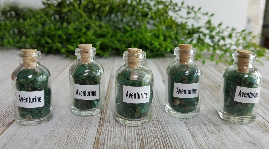 Green Aventurine Gemstone Chip Bottle | Crystal Gemstone Shop.