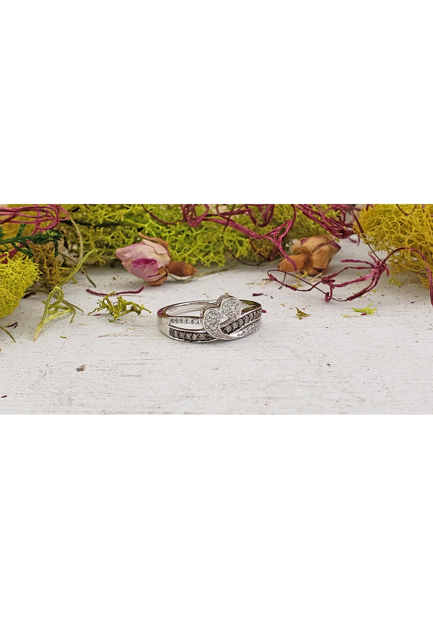 10k White Gold with Champagne &amp; White Diamond Heart Ring