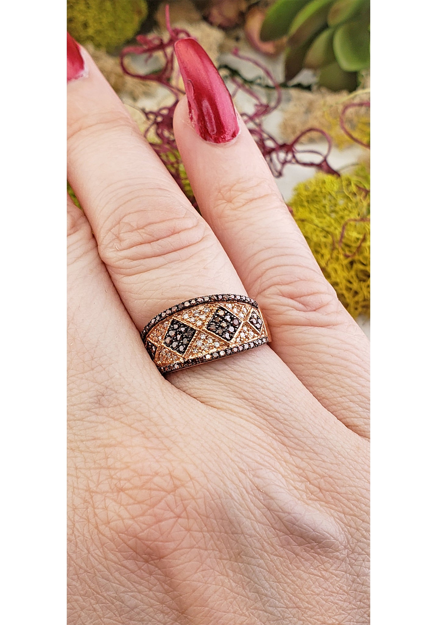 10k Rose Gold with Red &amp; White Diamond Ring