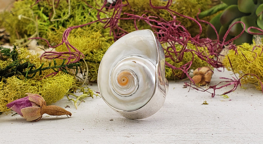 Pearly Shell Gemstone Sterling Silver Ring