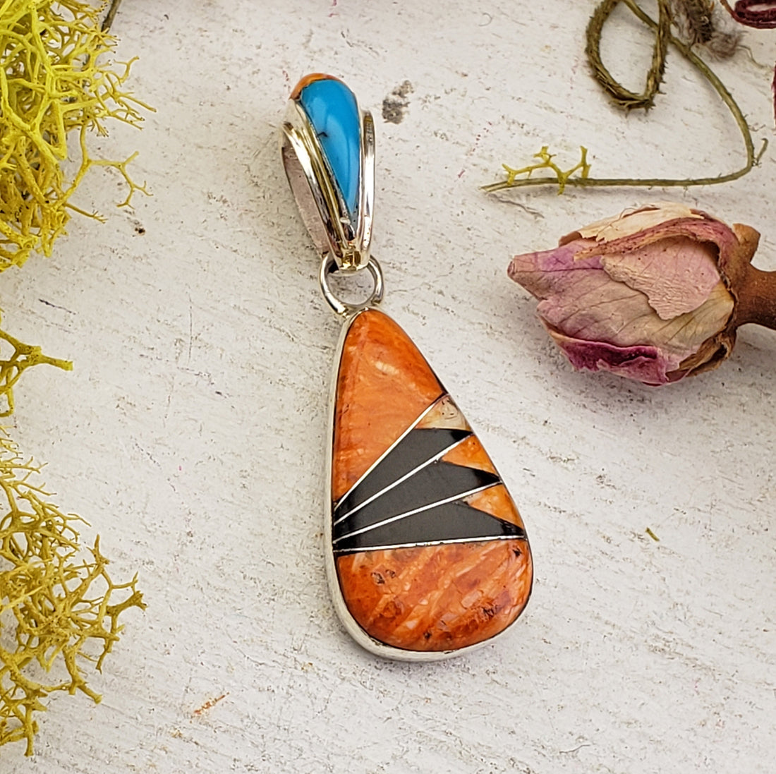 Gemstone Inlay Sterling Silver Pendant | Crystal Gemstone Shop.