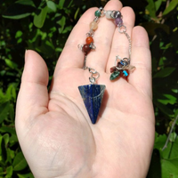 Lapis Lazuli Gemstone Polished Pendulum with Chakra Beaded Chain