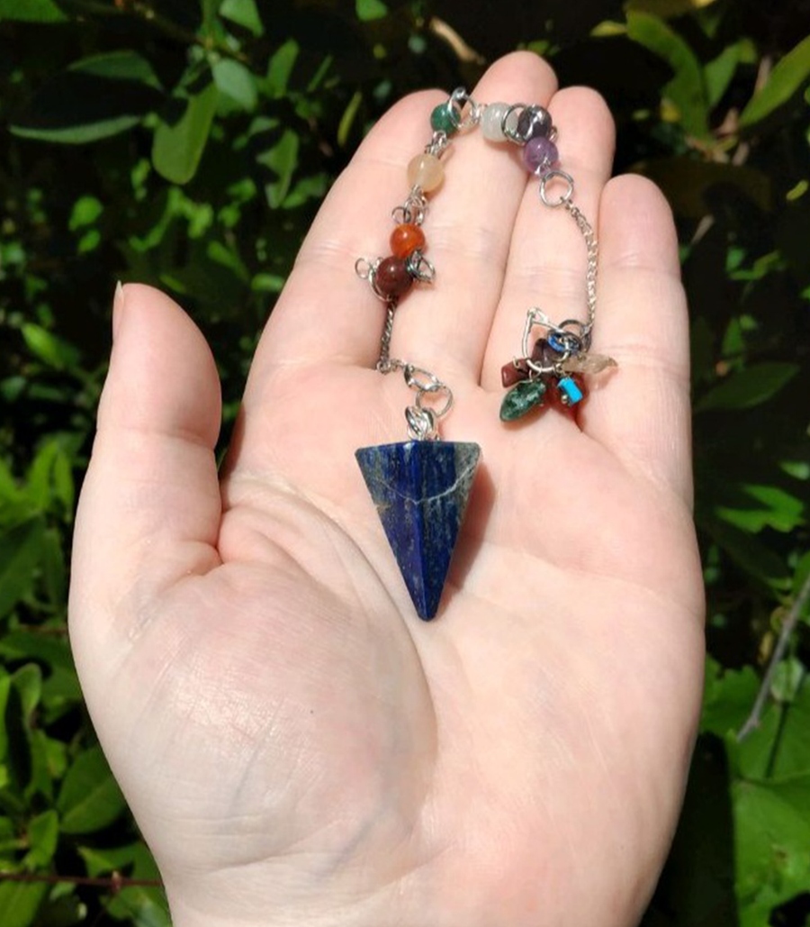 Lapis Lazuli Gemstone Polished Pendulum with Chakra Beaded Chain