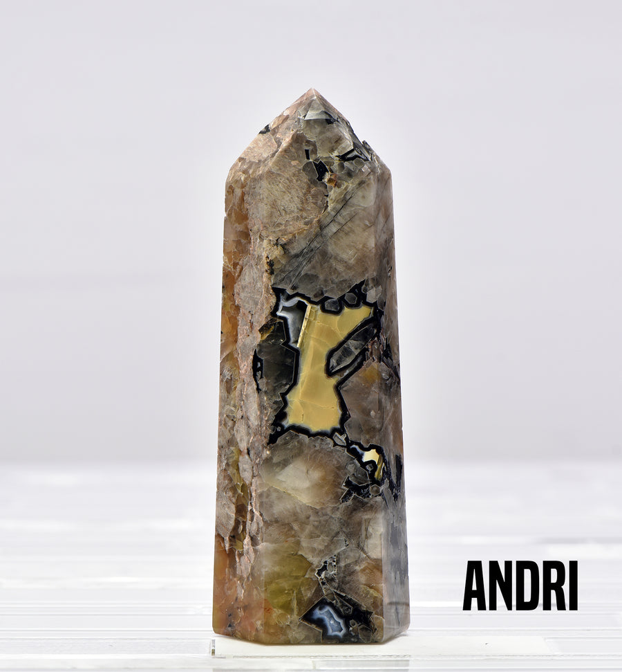 Natural Mosaic Quartz Gemstone Tower Point Obelisk 6