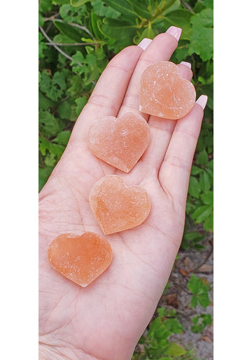 Orange Selenite Gemstone Heart Carving - Stone of Support & Guidance - 30mm - 35mm