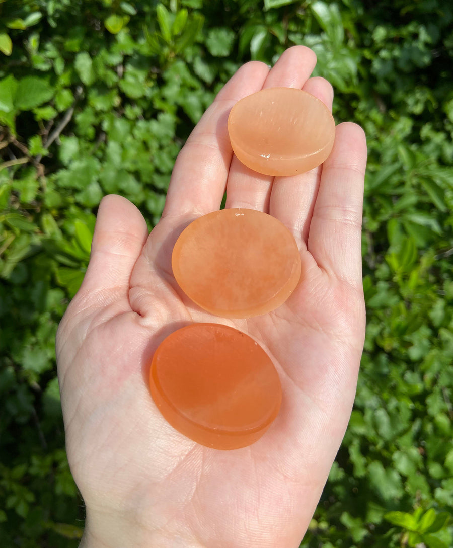 Orange Selenite Natural Gemstone Fidget Meditation Worry Stone