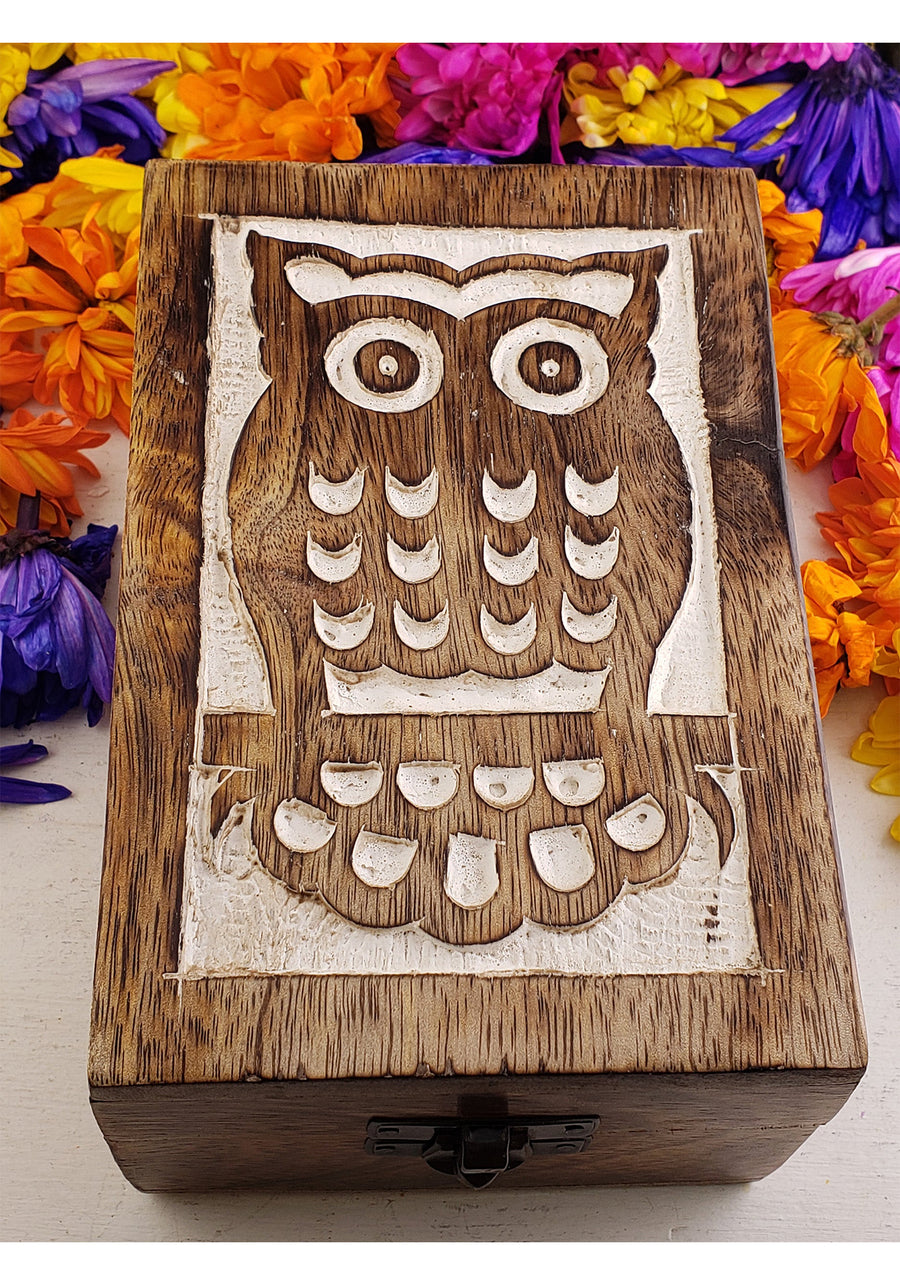 Owl Carved Wood Storage Box 3