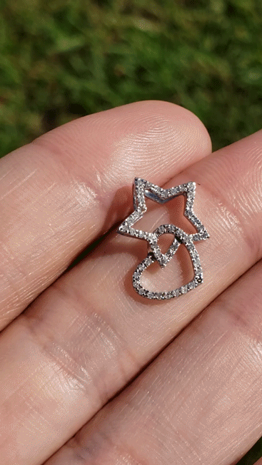 14k White Gold & White Diamond Heart and Star Pendant
