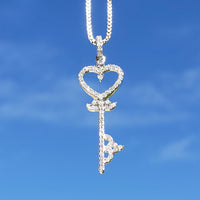 10k White Gold with White Diamond Heart Key Pendant
