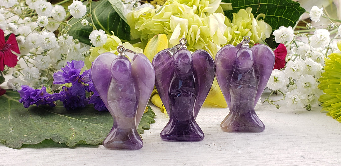 Amethyst Natural Gemstone Angel Pendant | Crystal Gemstone Shop.