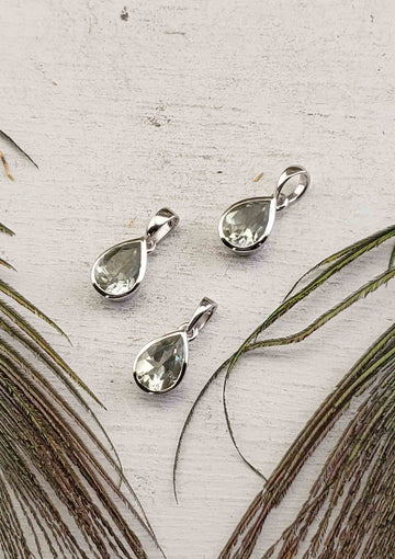 Green Amethyst Prasiolite Gemstone Sterling Silver Pendant - Callie
