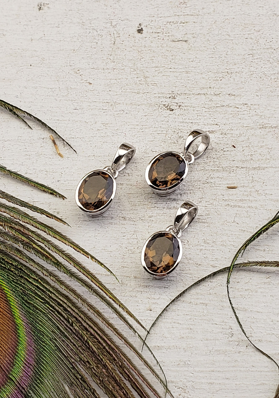 Smoky Quartz Gemstone Sterling Silver Pendant - Marilyn