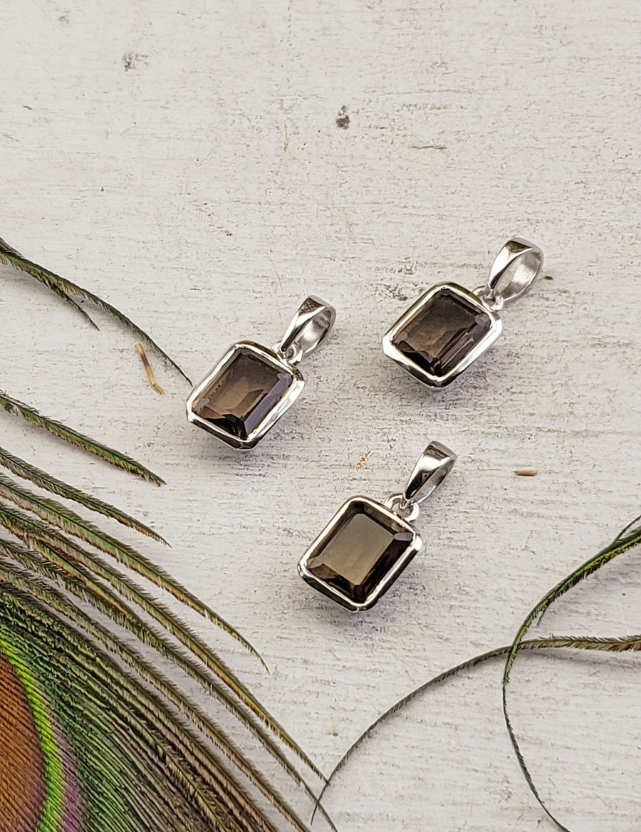 Smoky Quartz Faceted Crystal Sterling Silver Pendant - Haizea