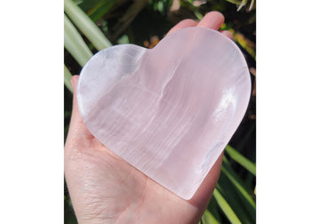 Pink Mangano Calcite Natural Gemstone Heart Shallow Bowl Dish Offering Vessel