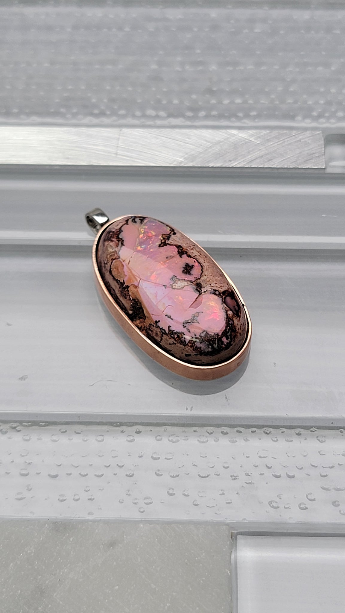 Natural Cantera Mexican Pink Purple Opal Sterling Silver &amp; Copper Pendant - AAA Grade Opal