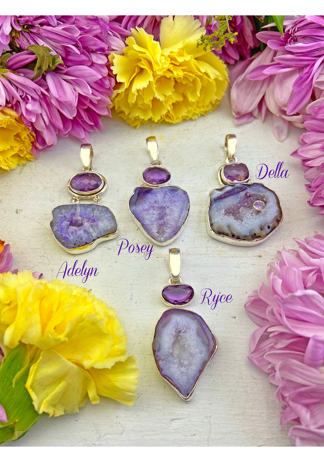 Purple Agate & Amethyst Gemstone Sterling Silver Pendant 2