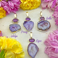Purple Agate & Amethyst Gemstone Sterling Silver Pendant 2