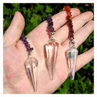 Quartz Crystal Gemstone Polished Pendulum with Rainbow Chakra Chip Cord 2