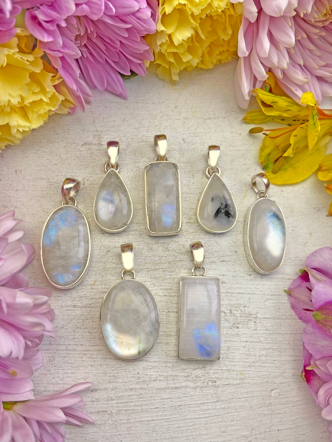 Rainbow Moonstone Gemstone Sterling Silver Pendant | Crystal Gemstone Shop.