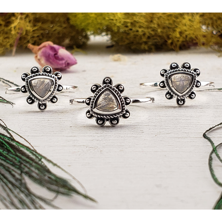 Rainbow Moonstone Gemstone Sterling Silver Ring - Europa