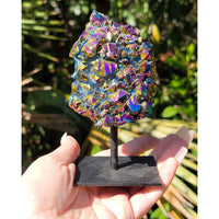 Rainbow Titanium Aura Quartz Gemstone Druzy Cluster Display