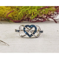 10k White Gold with Blue & White Diamond Hearts Ring
