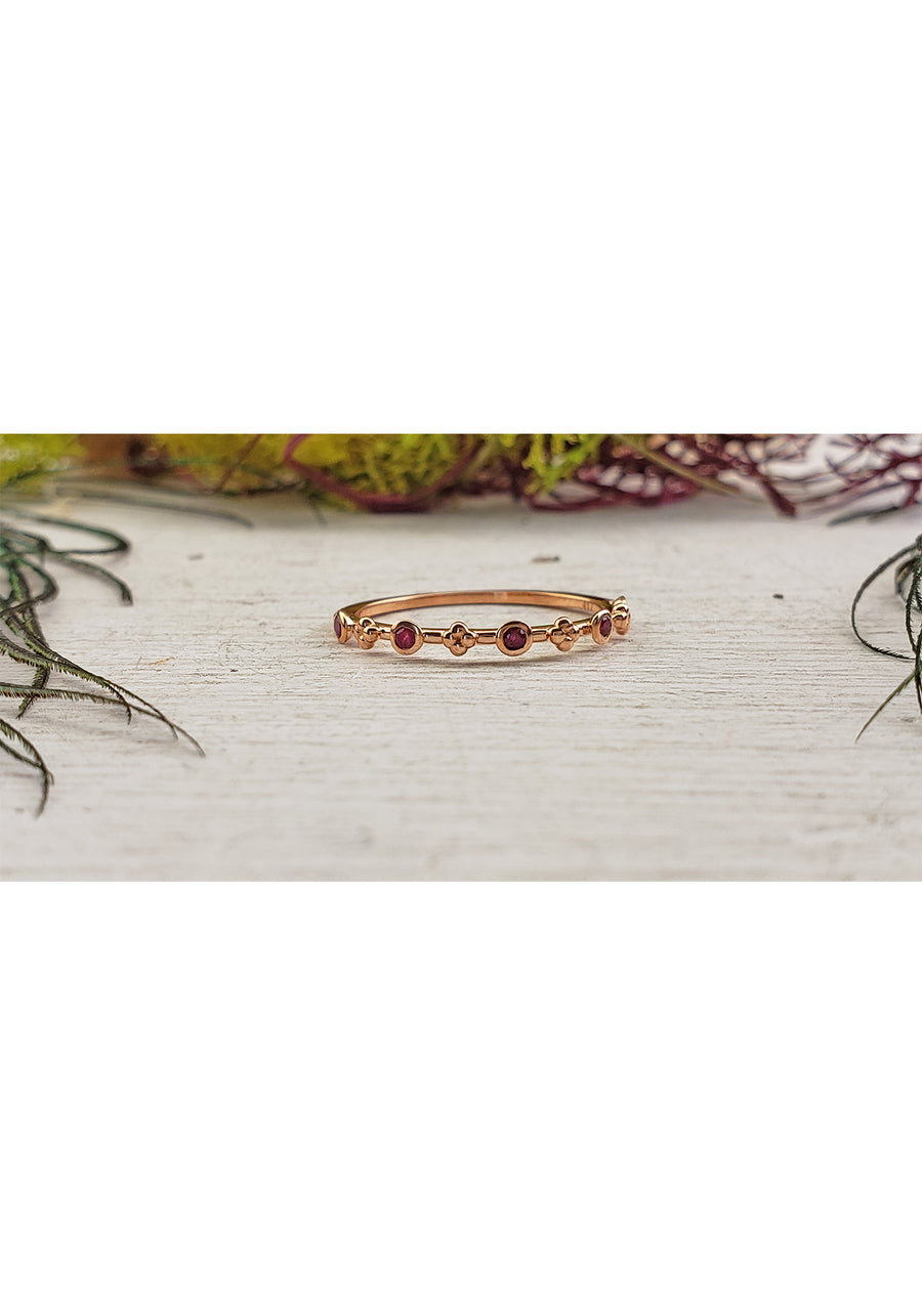 10k Ruby Gemstone Rose Gold Floral Ring