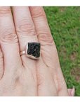 Moldavite Meteorite Sterling Silver Ring- Adjustable Sterling Band - Star Mist 3