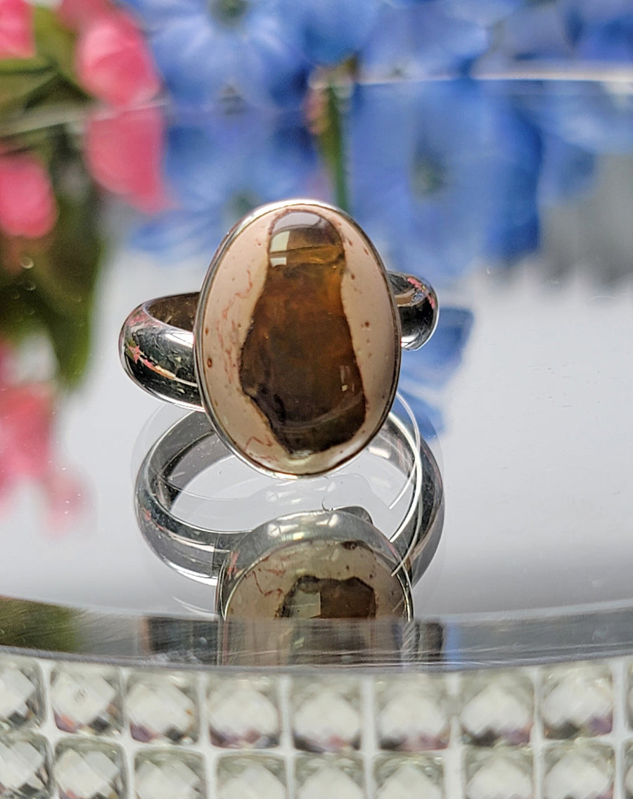 Mexican Opal Sterling Silver Boulder Ring - Penelope - Size 7