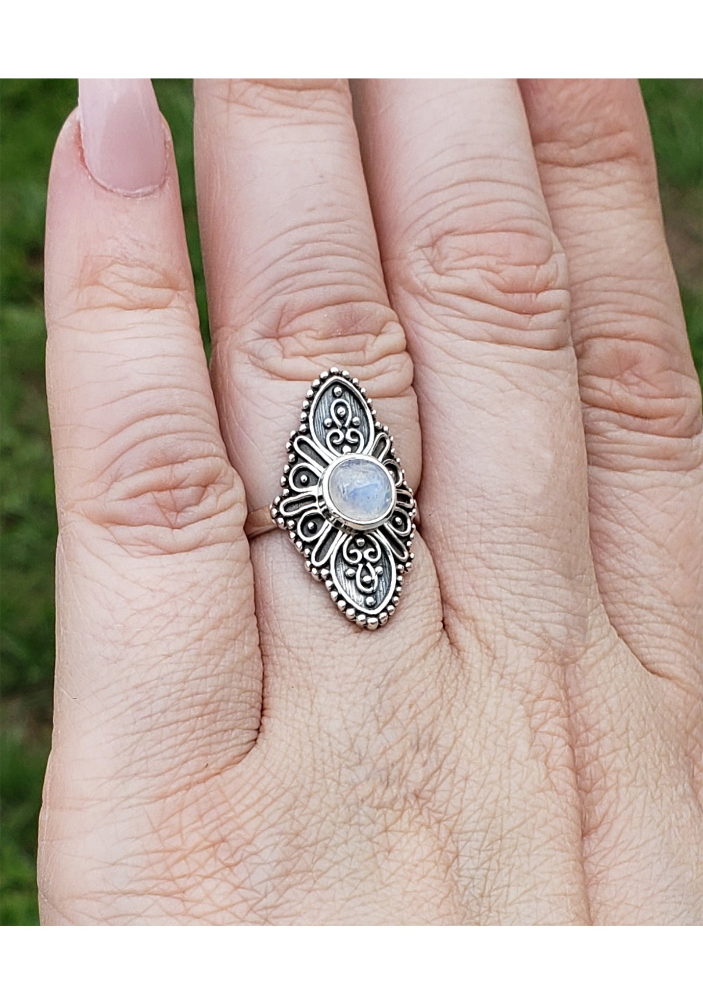 Rainbow Moonstone Sterling Silver Ring - Aurelius