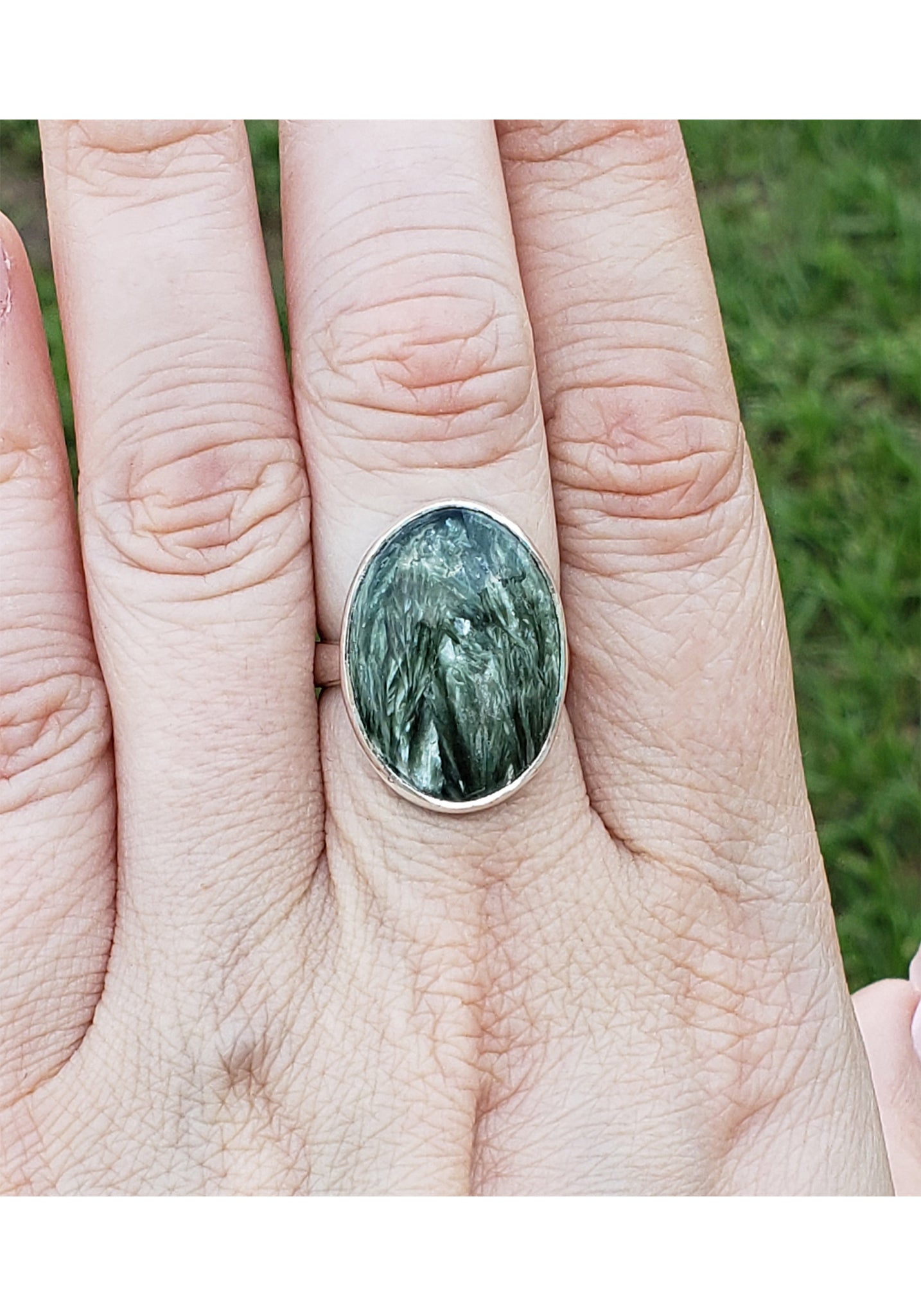 Seraphinite Gemstone Sterling Silver Ring - Leslie 2