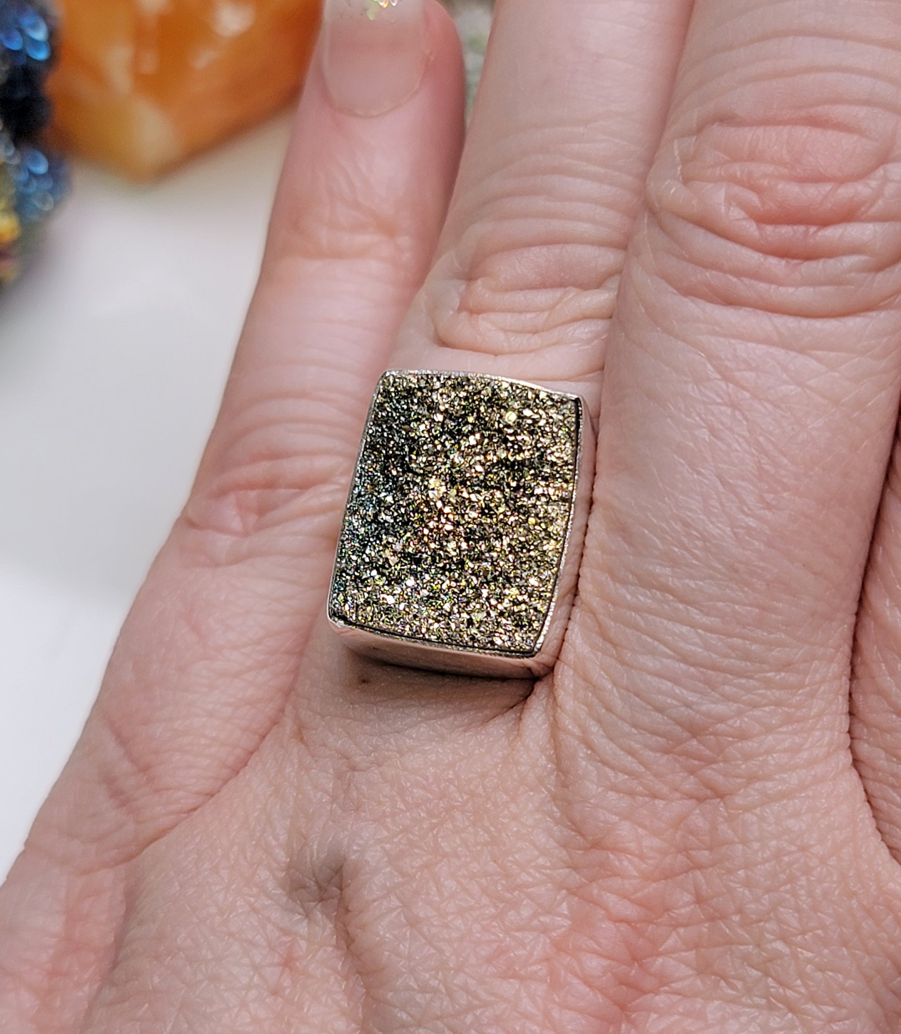 Spectro Pyrite Rainbow Druzy Sterling Silver Ring - Dinah