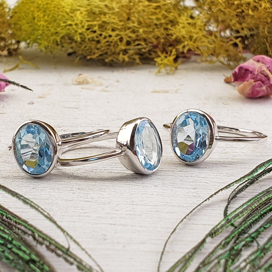 Blue Topaz Gemstone Sterling Silver Ring - Lilya | Crystal Gemstone Shop.