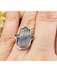 Labradorite Gemstone Sterling Silver Hand of Fatima Ring - Irene 3
