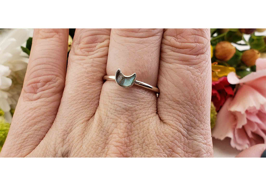 Labradorite Gemstone Sterling Silver Ring - Petite Mini Jewelry - Sheena 3