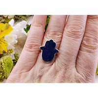 Lapis Lazuli Gemstone Sterling Silver Hand of Fatima Ring - Pacifica 3