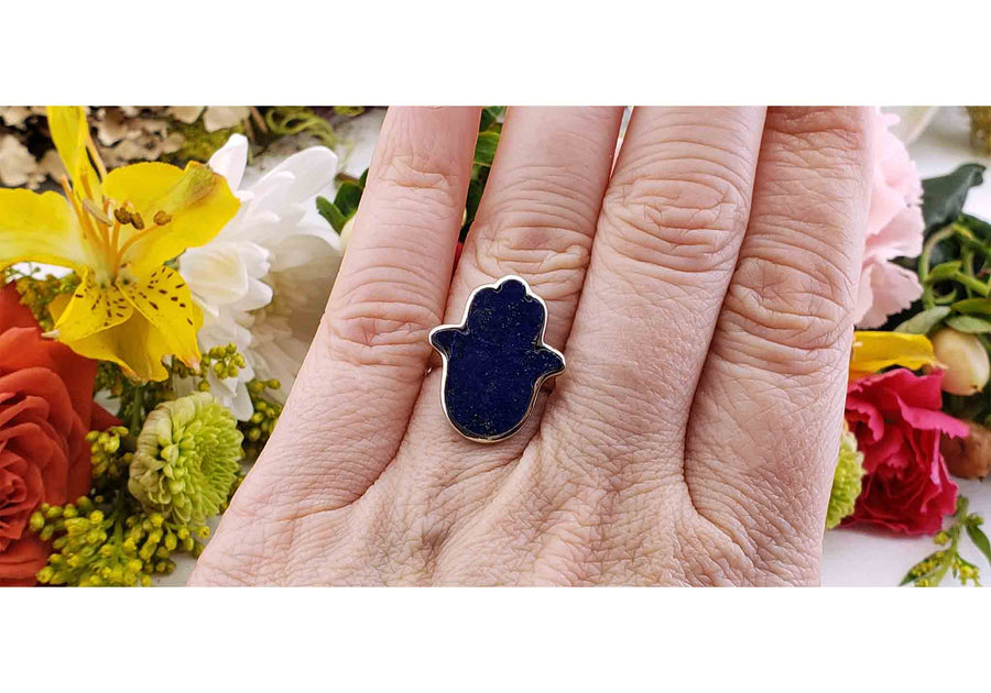Lapis Lazuli Gemstone Sterling Silver Hand of Fatima Ring - Pacifica 3