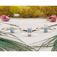 Larimar & Rainbow Moonstone Gemstone Sterling Silver Ring - Farah | Crystal Gemstone Shop.