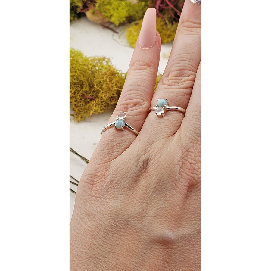 Larimar & Rainbow Moonstone Gemstone Sterling Silver Ring - Farah | Crystal Gemstone Shop.