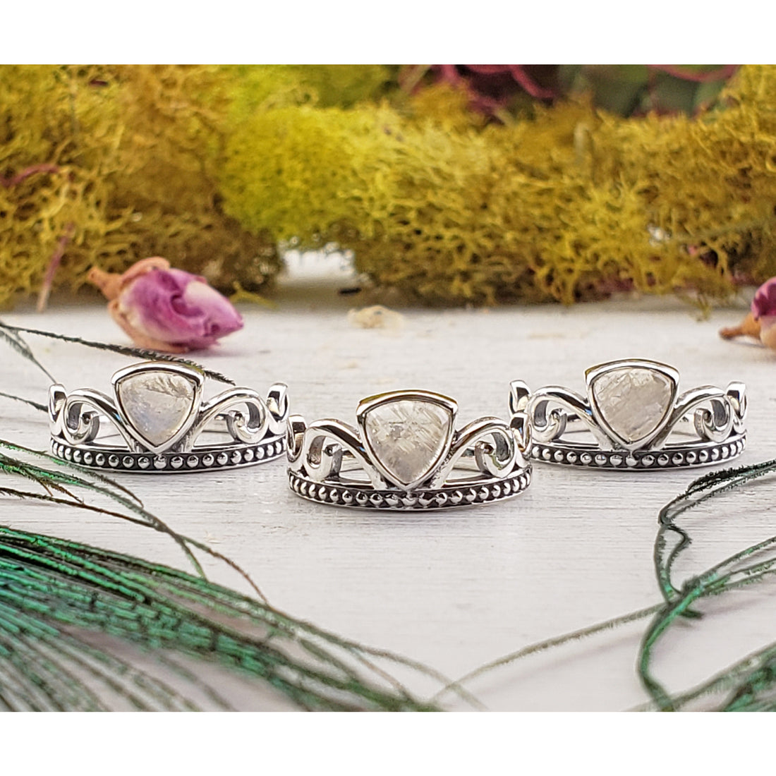 Rainbow Moonstone Gemstone Sterling Silver Ring - Mahina | Crystal Gemstone Shop.